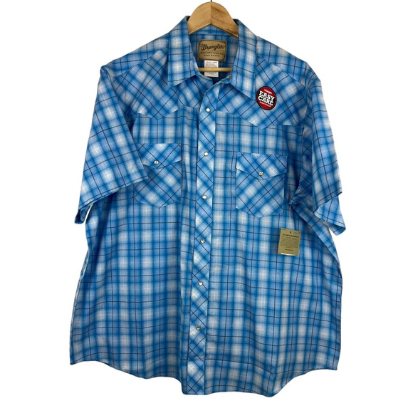 Wrangler Western Fashion Pearl Snap Shirt Men's‎ 2XL BIG Blue Plaid NWT - Picture 1 of 4